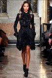 Emilio Pucci Black Lace Ruffle High Neckline Bow Victorian Dress FW2011