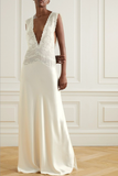 Saint Laurent White Lace Deep Neckline Drop Waist Slip Dress Gown