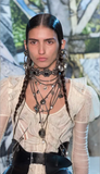Alexander McQueen Silver Black Crystal Rose Embellished Decal Link Bracelet SS19
