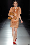 Prada Brown Fur Collared Belt Dress Runway FW2011