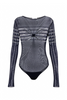 Jean Paul Gaultier Dark Blue Sheer Crystal Pattern Top Bodysuit