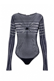 Jean Paul Gaultier Dark Blue Sheer Crystal Pattern Top Bodysuit