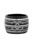 Chanel Black Silver Crystal Pattern Logo Snap Cuff Bracelet