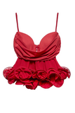 Aniye Records Red Sheer Ruffle Draped Bustier Top + Skirt Dress Set
