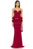Aniye Records Red Sheer Ruffle Draped Bustier Top + Skirt Dress Set