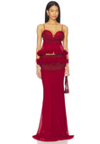 Aniye Records Red Sheer Ruffle Draped Bustier Top + Skirt Dress Set