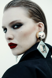 Saint Laurent Silver Gold Gemstone Geometric Oversized Earrings