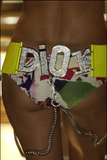 Christian Dior by John Galliano Silver Metal Crystal Pavé Safety Lobster Clasp Chain Logo Green Leather Belt Spring 2003