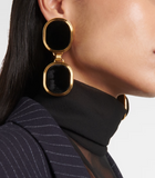 Saint Laurent Gold Black Velvet Oval Double Earrings