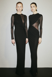 Saint Laurent Black Sheer Panel Cut Out Draped Runway Gown Fall 2022
