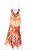 Roberto Cavalli Red Pink White Diamond Print Ruffle Silk Slip Dress Gown Spring 2004
