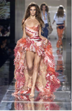 Roberto Cavalli Red Pink White Diamond Print Ruffle Silk Slip Dress Gown Spring 2004