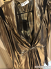 Saint Laurent Gold Deep V Neck Lame Extended Shoulder Dress Spring 2017