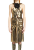Saint Laurent Gold Draped Black Flower Neck Dress