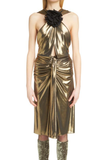 Saint Laurent Gold Draped Black Flower Neck Dress