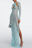 Coperni Blue Sheer Lace Crochet Sequin Cut Out Dress Gown