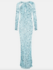 Coperni Blue Sheer Lace Crochet Sequin Cut Out Dress Gown