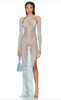 Coperni Blue Sheer Lace Crochet Sequin Cut Out Dress Gown