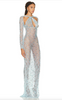 Coperni Blue Sheer Lace Crochet Sequin Cut Out Dress Gown