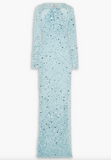 Coperni Blue Sheer Lace Crochet Sequin Cut Out Dress Gown