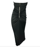 Saint Laurent YSL by Tom Ford Black Silk Jersey Bustier Dress with Gold Hooks 2001