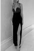 Saint Laurent Black Satin Silk Deep Sweetheart Neckline High Slit Velvet Bow Dress Gown
