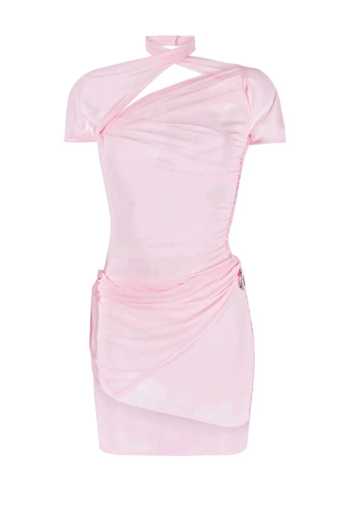 Coperni Pink Sheer Ruched Mini Dress