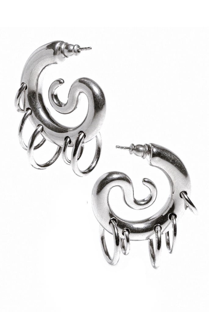 Panconesi Silver Pierced Serpent Swirl Hoop Earrings