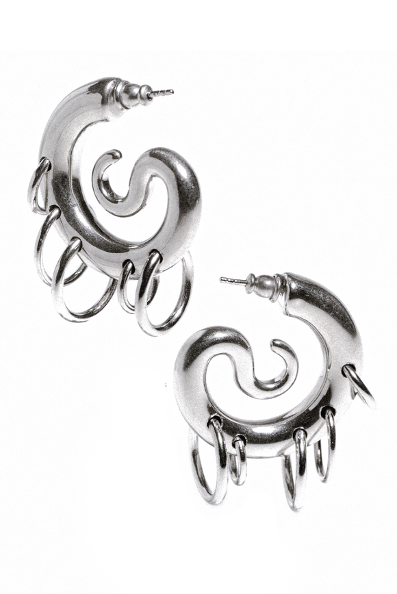 Panconesi Silver Pierced Serpent Swirl Hoop Earrings