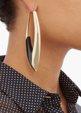 Saint Laurent Gold Black Sculptural Long Hoop Earrings