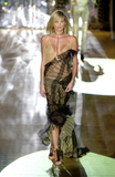 Roberto Cavalli Black and Gold Mesh Lace Patterned Maxi Skirt Spring 2001