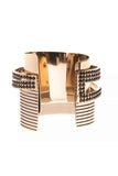Vionnet Gold Sculptural Textured 3D Cuff Bracelet with Black Diamonds