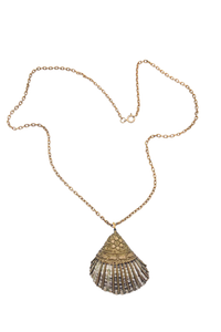 Vintage 70's Greek Shell Enclosed in Textured Bronze