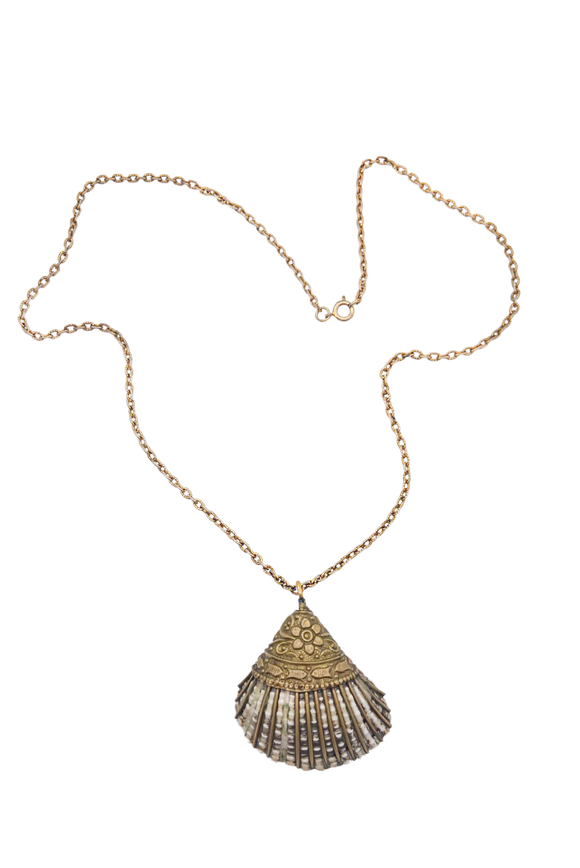 Vintage 70's Greek Shell Enclosed in Textured Bronze
