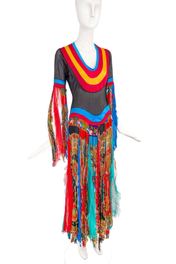 Vintage Black Sheer Mesh Shredded Scarf Janis Joplin Boho Dress