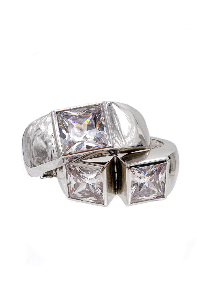 Vintage Art Deco Noir Cuff Bracelets with Square Cut Crystals