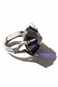 Vintage Silver Crystal Purple Gem Stone Mugler Style Ring