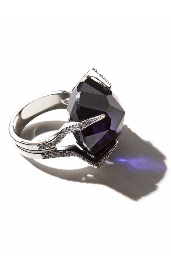 Vintage Silver Crystal Purple Gem Stone Mugler Style Ring