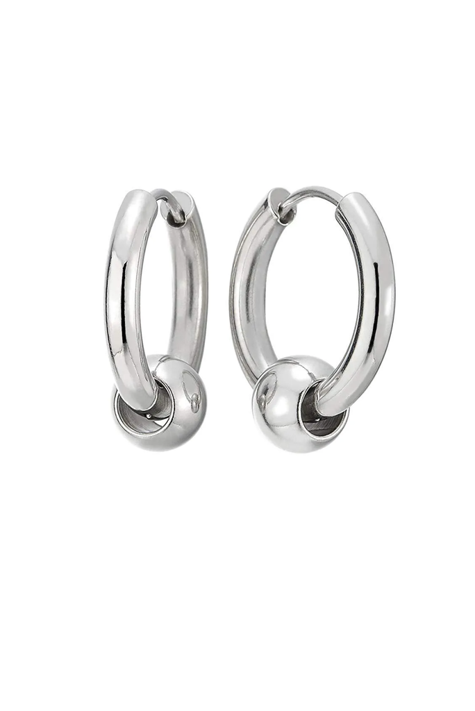 Vintage Silver Small Hoop Ball Earrings