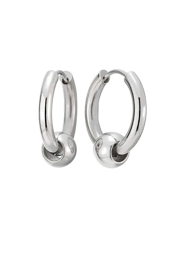 Vintage Silver Small Hoop Ball Earrings