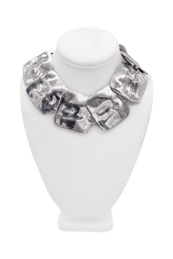 Vintage Silver Square Scaled Oversized Textured Large Necklace