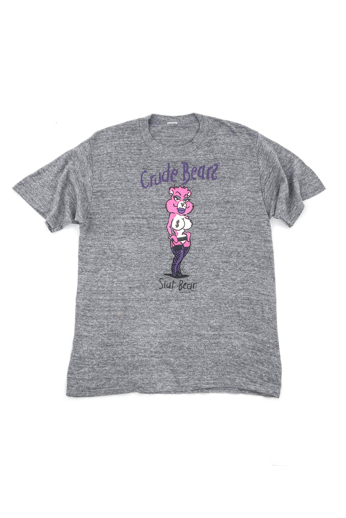 Vintage Slut Bear Illustration Grey T-shirt