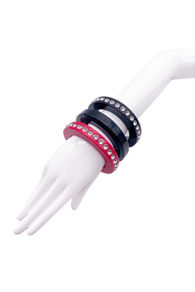 Sonia Rykiel Fuchsia Pink Black Bracelets with Diamonds