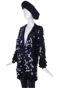 Sonia Rykiel Black Oversized Sequin Cardigan Oversized Beret Hat  - BOUTIQUE PURCHASE PRICE