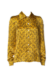 Sonia Rykiel Yellow Satin "Sonia Portrait" Cartoon Print Shirt Blouse