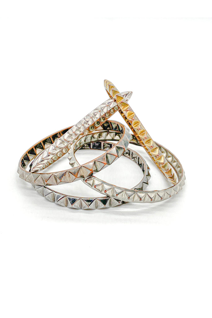 Vintage Metal Gold Silver Gunmetal Spike Stud "Madonna" Bangles - Set of 5
