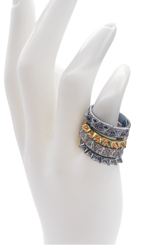 Noir Gold Silver Gunmetal Spike Rings Diamond Pavé