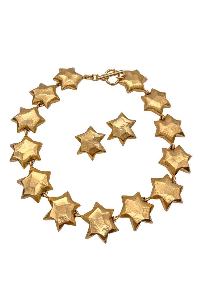 Vintage Gold Star Collar Necklace and Earring Set