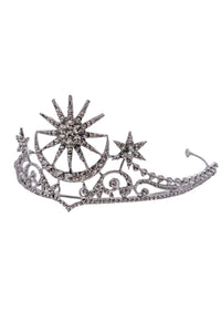 Vintage Crystal Silver Rhinestone Art Deco Star Tiara