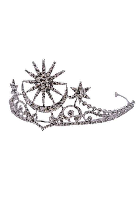 Vintage Crystal Silver Rhinestone Art Deco Star Tiara